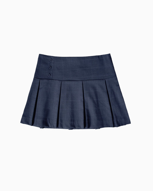 Navy pleated skirt on a white background